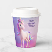 ピンク&ブルーマネのかわいい白いユニコーン 紙コップ (正面)