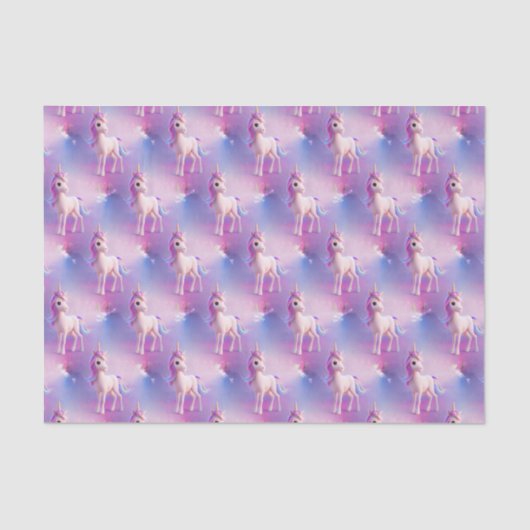 ピンク&ブルーマネのかわいい白いユニコーン 薄葉紙 (正面)
