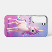 ピンク&ブルーマネのかわいい白いユニコーン SAMSUNG GALAXYケース (裏面横)