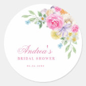 ピンク ブルーム ガーデン ティーパーティー フラワーブライダルシャワー ラウンドシール (正面)