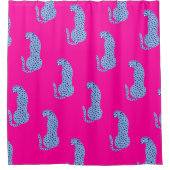 ピンク&ブルーモダンジャングルチータシャワーカーテン シャワーカーテン (正面)