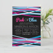 ピンク&ブルーラインズジェンダーリビール招待状招待状 招待状 (スタンド正面)