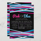 ピンク&ブルーラインズジェンダーリビール招待状招待状 招待状 (正面/裏面)