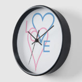 ピンク&ブルーラブハーツ 壁時計 (傾斜)