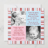 ピンク&ブルー兄弟姉妹フォト誕生日招待状 招待状 (正面)