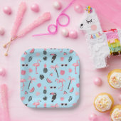 ピンク&ブルー夏のトロピカルパターン ペーパープレート (パーティー)