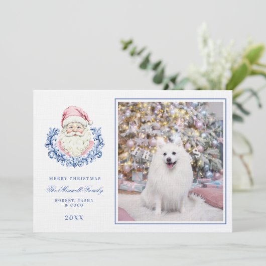 ピンク&ブルー大千年のダマスクサンタ付き/写真 招待状 (スタンド正面)