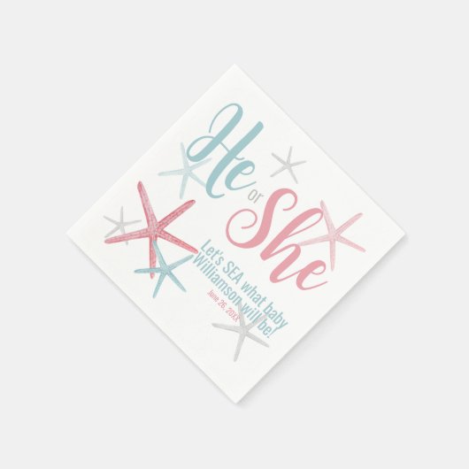 ピンク・ブルー彼女の夏のジェンダーを明かすパーティー スタンダードカクテルナプキン (角)
