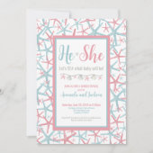 ピンク・ブルー彼女の夏のジェンダーを明かすパーティー 招待状 (正面)