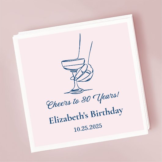ピンク&ブルー応援30年誕生日ナプキンス スタンダードカクテルナプキン