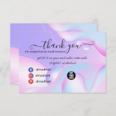 ピンク&ブルー水色ホログラフィックデザイン美しい サンキューカード (正面/裏面)