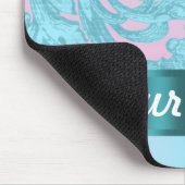 ピンク&ブルー淡い色のダマスクレース マウスパッド (コーナー)