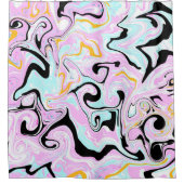 ピンク、ブルー淡い色のブラック、金ゴールドスワーズ流体アート シャワーカーテン (正面)