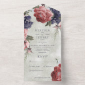 ピンク&ブルー素朴牡丹セージグリーンNoディナー オールインワン招待状 (内側)