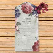 ピンク&ブルー素朴牡丹セージグリーンNoディナー オールインワン招待状