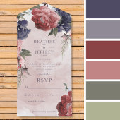 ピンク&ブルー素朴牡丹ピンクNoディナー オールインワン招待状