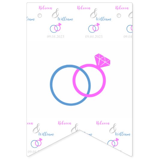 ピンク、ブルー結婚のリングや輪がミセス恋しく思・ブライダルシャワーへ バンティングフラッグ (第2の旗)