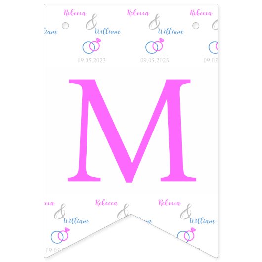 ピンク、ブルー結婚のリングや輪がミセス恋しく思・ブライダルシャワーへ バンティングフラッグ (第3の旗)