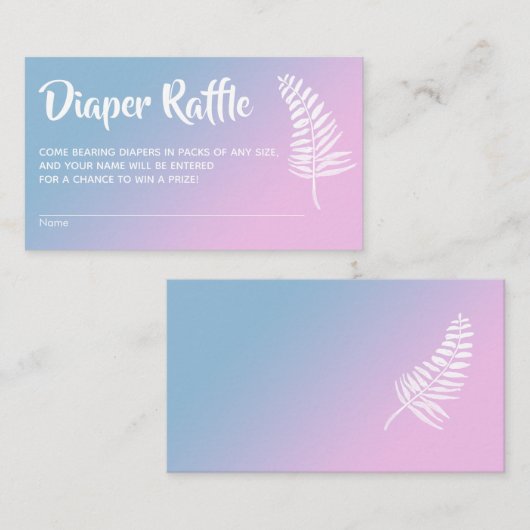 ピンク&ブルー赤グラデーションちゃんシャワーおむつラッフルカード エンクロージャーカード (正面/裏面)