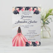 ピンク&ブルー金ゴールドストライプのフローラキンセアニェラ 招待状 (スタンド正面)