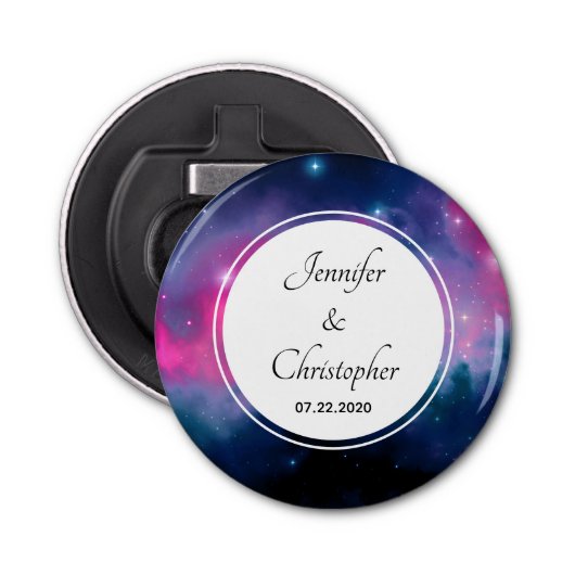 ピンク&ブルー銀河系星雲&スターズ抽象芸術結婚ズ 栓抜き (正面)