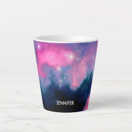 ピンク&ブルー銀河系星雲&スターズ抽象芸術 カフェラテマグ