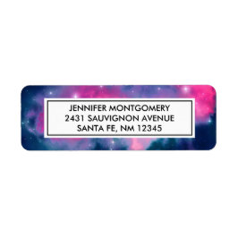 ピンク&ブルー銀河系星雲&スターズ抽象芸術 ラベル