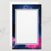 ピンク&ブルー銀河系星雲&スターズ抽象芸術 便箋 (正面/裏面)