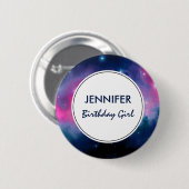 ピンク&ブルー銀河系星雲&スターズ抽象芸術 缶バッジ (正面&裏面)