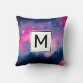 ピンク&ブルー銀河系&スターズ抽象芸術モノグラム クッション (裏面)