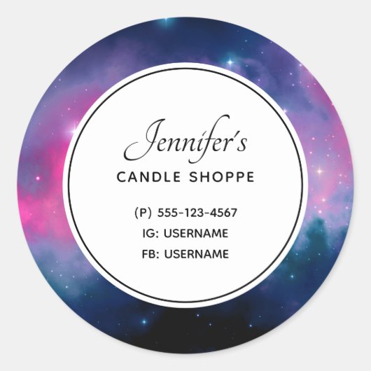 ピンク&ブルー銀河系&スターズ抽象芸術事業 ラウンドシール (正面)