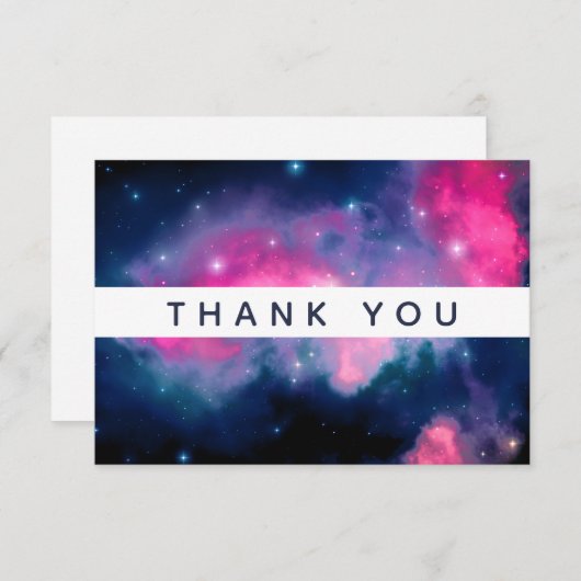 ピンク&ブルー銀河系&スター抽象芸術ありがとう サンキューカード (正面/裏面)