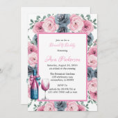 ピンク&ブルー開花ブーケブランチ&バブーブリー 招待状 (正面/裏面)