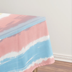 ピンク+ブルー+イエローの水彩ストライプ 132cm x 178cm テーブルクロス