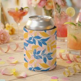 ピンク・ブルー・イエローの石版画フラワーの結婚式 缶クーラー