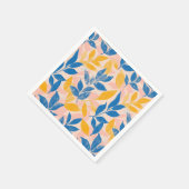 ピンク、ブルー、イエローリトグラフのフローラ結婚 スタンダードカクテルナプキン (角)