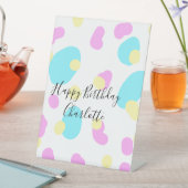 ピンク ブルー イエロー お誕生日おめでとう キッズ 形の抽象柄 台座サイン (インサイチュ)