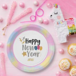 ピンク ブルー イエロー クラウド パーティー プレート - 新年