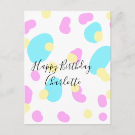 ピンク ブルー イエロー ハッピー バースデー キッズ シェイプ アブストラクト ポストカード