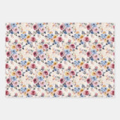 ピンク ブルー イエロー パープル フラワー ヴィンテージ シック ラッピングペーパーシート (正面2)