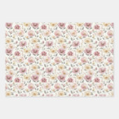 ピンク ブルー イエロー パープル フラワー ヴィンテージ シック ラッピングペーパーシート (正面)