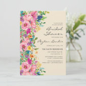 ピンク ブルー イエロー フラワーズ ワイルドフラワーズ ブライダルシャワー 招待状 (スタンド正面)
