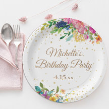 ピンク ブルー イエロー フローラル 誕生日パーティー