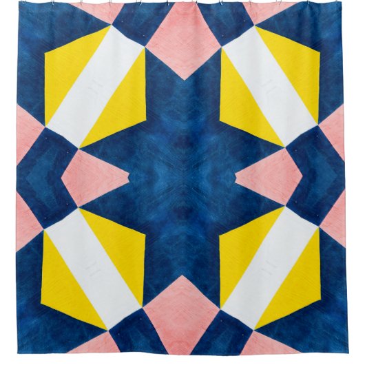 ピンク、ブルー、イエロー、ホワイト抽象芸術 シャワーカーテン (正面)