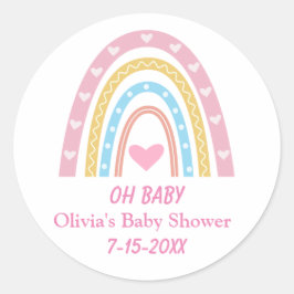 ピンク ブルー イエロー ボホ レインボー Oh Baby シャワー ラウンドシール
