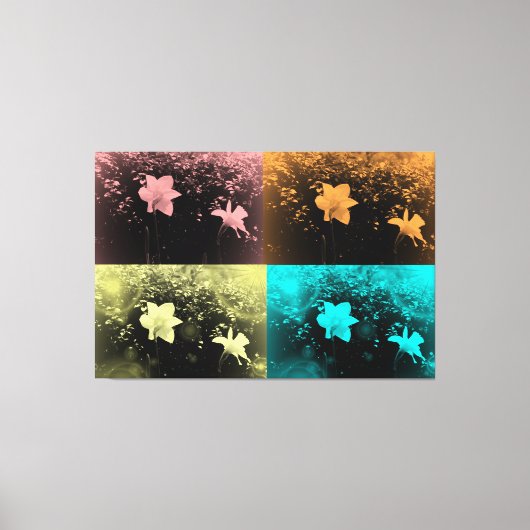 ピンク、ブルー、イエロー、マーサルの2つの繊細な花 キャンバスプリント (正面)