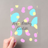 ピンク ブルー イエロー 幸せな誕生日 キッズ 形 抽象 アクリル招待状 (インサイチュ (ポータブル))