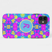 ピンク ブルー イエロー 花柄 背景 名前追加 Case-Mate iPhoneケース (裏面(横))