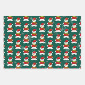 ピンク、ブルー、グリーンの可愛い雪だるま ラッピングペーパーシート (正面3)