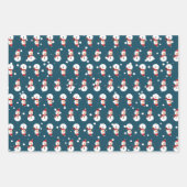 ピンク、ブルー、グリーンの可愛い雪だるま ラッピングペーパーシート (正面2)